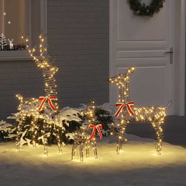 vidaXL Rendier Familie 3 pcs Warmwit 67 x 26 x 127 cm Rattan