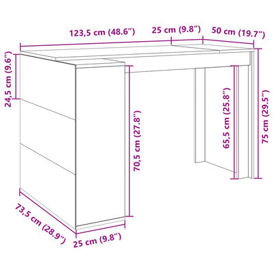 vidaXL Bureau 123,5x73,5x75 cm bewerkt hout zwart