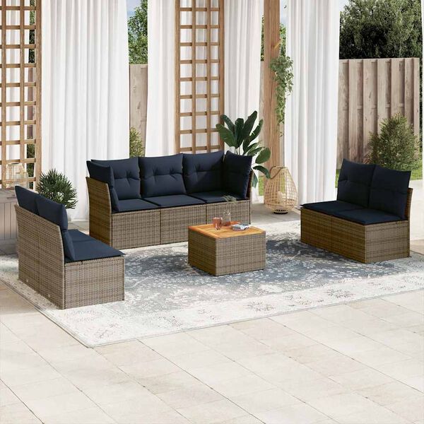 vidaXL 8-delige Loungeset met kussens poly rattan grijs