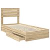 vidaXL Opslag bed met hoofdeinde Sonoma Eiken 75 x 190 cm Bewerkt hout