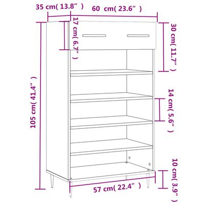 vidaXL Schoenenkast 60x35x105 cm bewerkt hout sonoma eikenkleurig