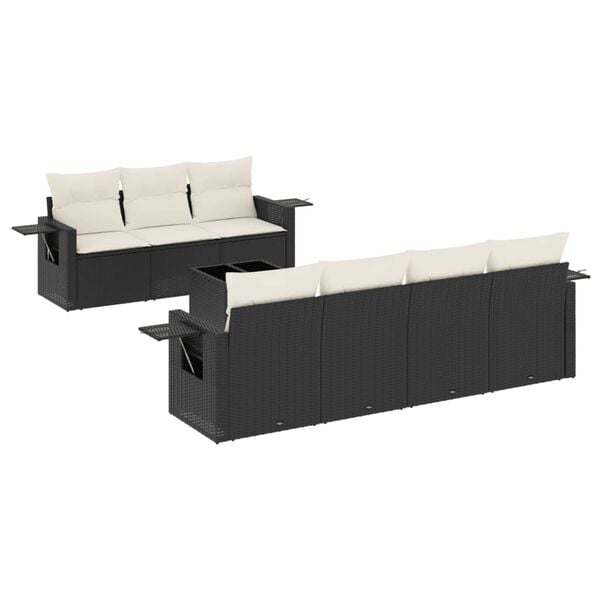 vidaXL 8-delige Loungeset met kussens poly rattan zwart