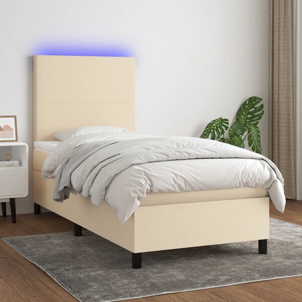 vidaXL Boxspring met matras en LED stof cr&egrave;mekleurig 100x200 cm