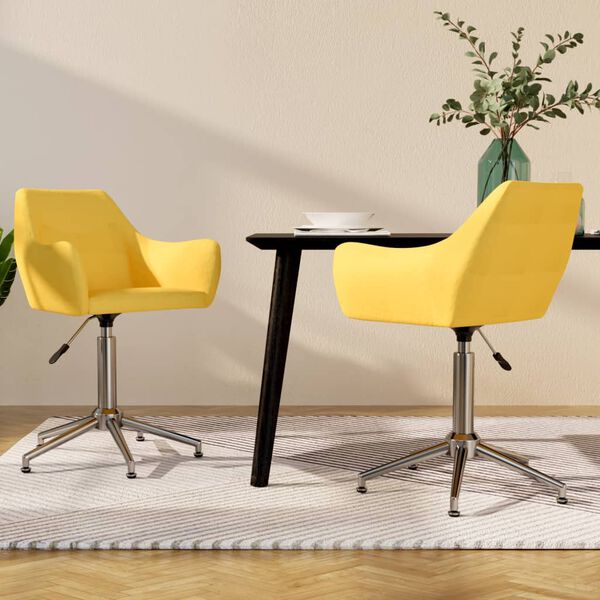 vidaXL Eetkamerstoelen draaibaar 2 st stof geel
