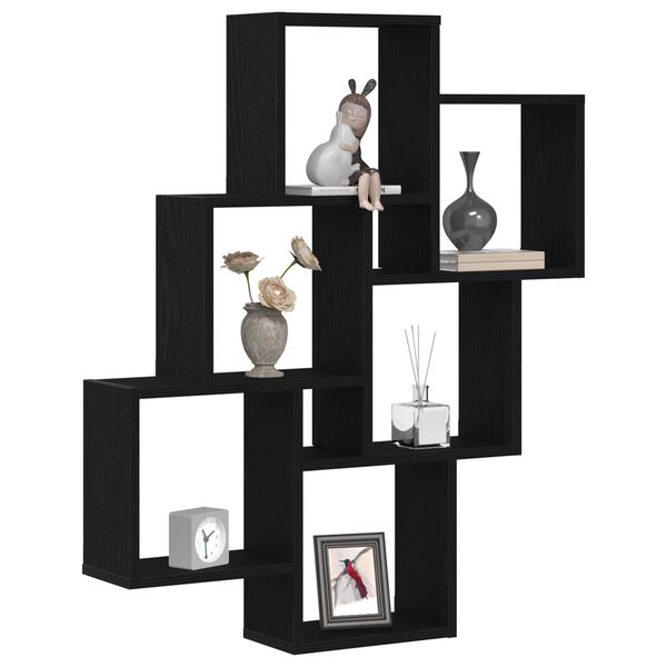 vidaXL Wandplank met plank Zwart Eiken 78 x 15 x 93 cm Bewerkt hout