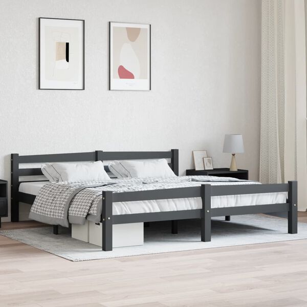 vidaXL Bedframe massief grenenhout donkergrijs 180x200 cm