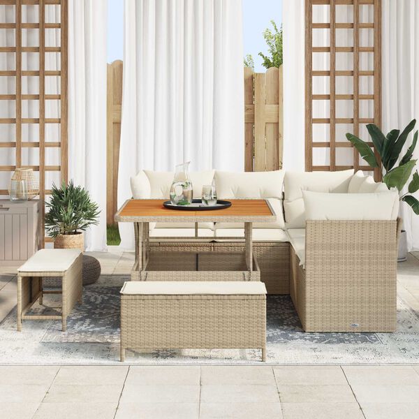 vidaXL Tuinbankenset 8 pcs Beige poly rattan