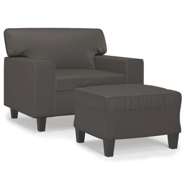 vidaXL Fauteuil met voetenbank 60 cm kunstleer grijs