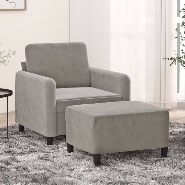 vidaXL Fauteuil met voetenbank 60 cm fluweel lichtgrijs