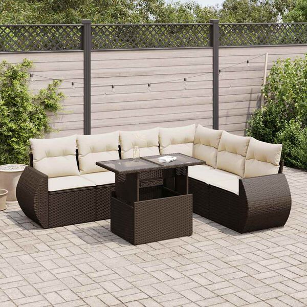 vidaXL 7-delige Loungeset met kussens poly rattan bruin