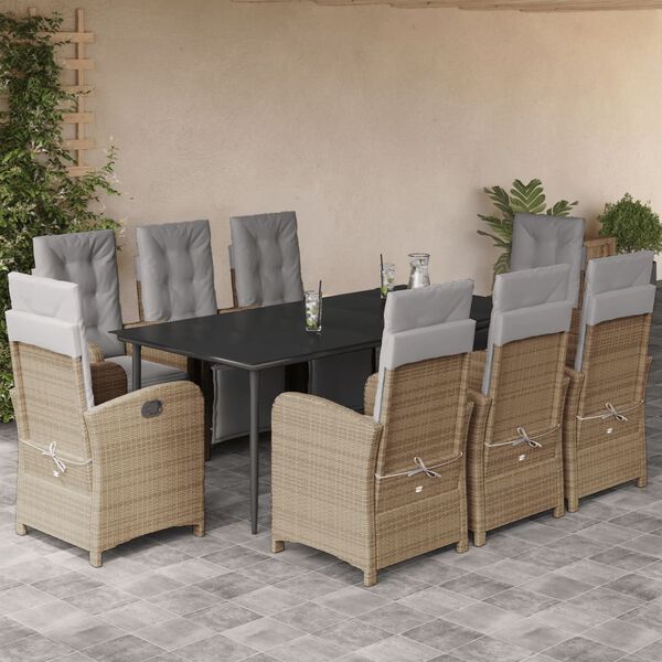 vidaXL 9-delige Tuinset met kussens poly rattan beige