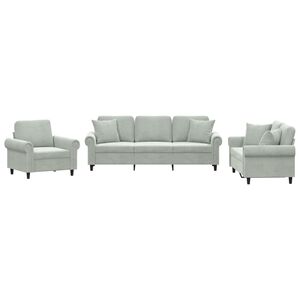 vidaXL 3-delige Loungeset met kussens fluweel lichtgrijs