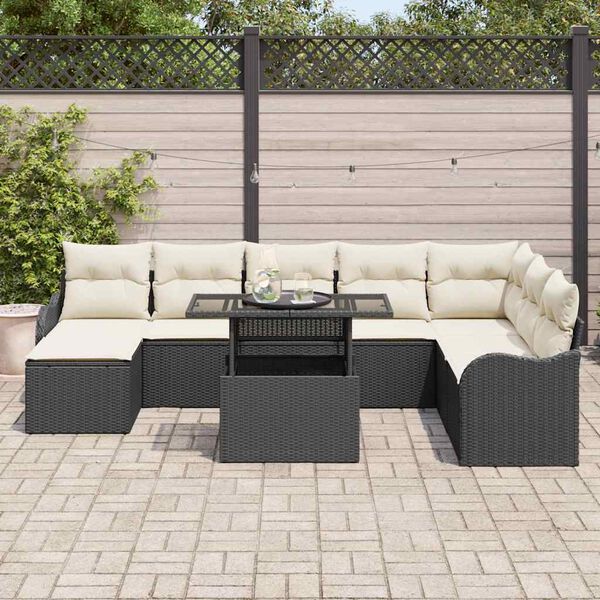 vidaXL Tuin Sofa Set met kussen 9 pcs Zwart Poly riet