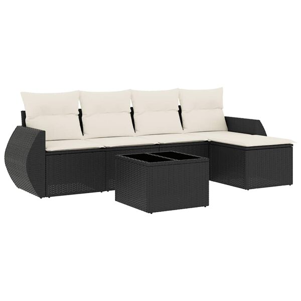 vidaXL 6-delige Loungeset met kussens poly rattan zwart