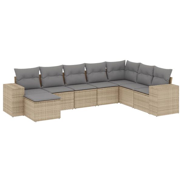 vidaXL 8-delige Loungeset met kussens poly rattan beige