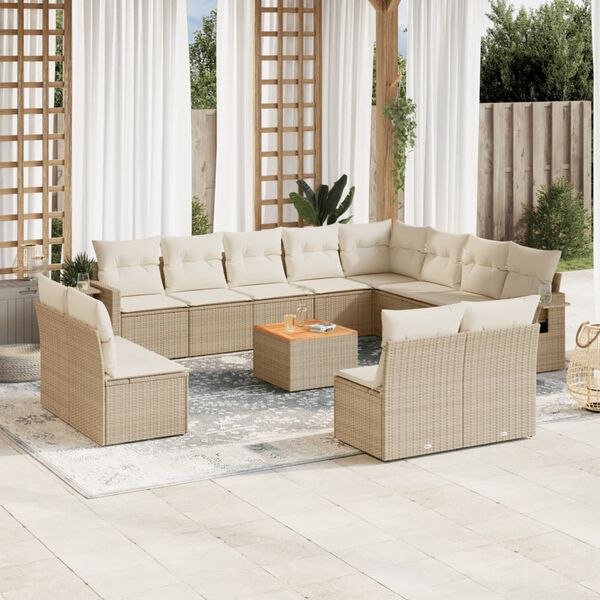 vidaXL 13-delige Loungeset met kussens poly rattan beige
