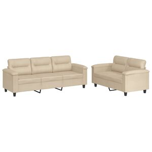 vidaXL 2-delige Loungeset met kussens microvezelstof cr&egrave;mekleurig
