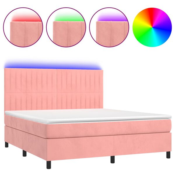 vidaXL Boxspring met matras en LED fluweel roze 180x200 cm