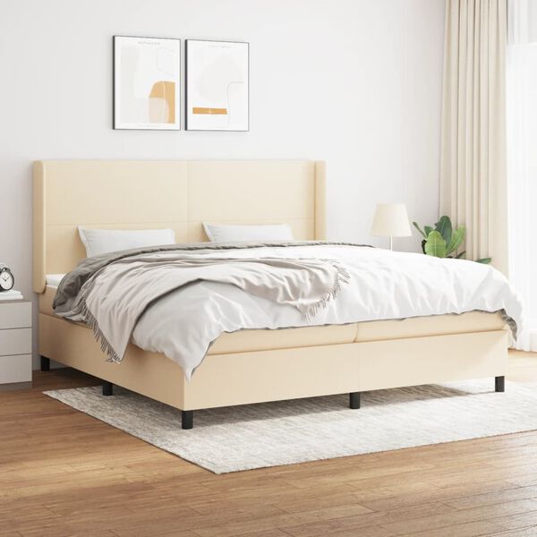 vidaXL Boxspring met matras stof cr&egrave;mekleurig 200x200 cm