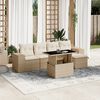 vidaXL 6-delige Loungeset met kussens poly rattan beige
