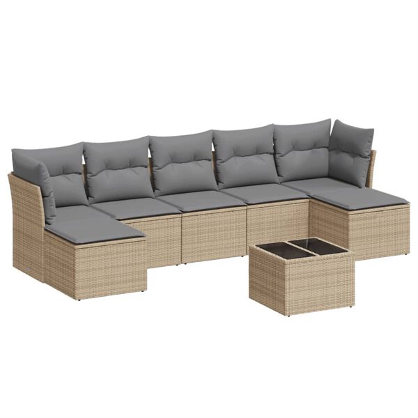 vidaXL 8-delige Loungeset met kussens poly rattan beige