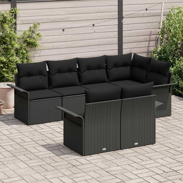 vidaXL Tuin Sofa Set met kussen met opslag 7 pcs Zwart Poly riet