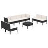 vidaXL 9-delige Loungeset met kussens poly rattan zwart