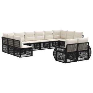 vidaXL Tuinbankenset 12 pcs Zwart en Cream Wit poly rattan
