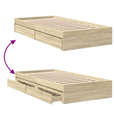 vidaXL Bedframe met lades bewerkt hout sonoma eikenkleurig 90x200 cm