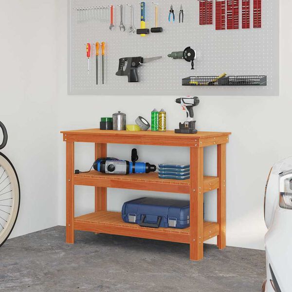 vidaXL Werkbank Wasbruin 110,5 x 50 x 80 cm Massief grenenhout