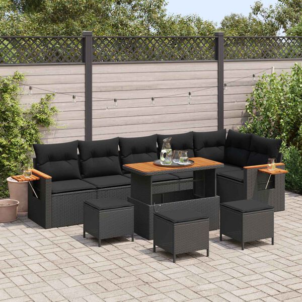 vidaXL Tuinbankenset 10 pcs Zwart Poly rattan en gepoedercoat staal