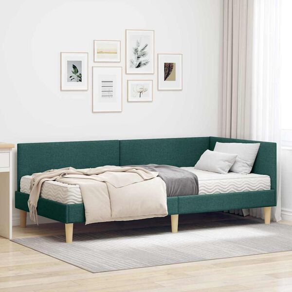 vidaXL Hoekbedframe met Matras Anders met hoofdeinde 2 pcs Groen Stof