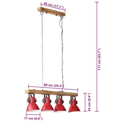 vidaXL Plafondlamp 25 W E27 90x24x111 cm verweerd rood