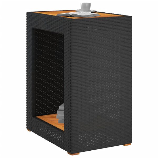 vidaXL Tuinbijzettafel met houten blad 60x40x75 cm poly rattan zwart