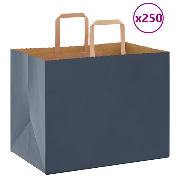 vidaXL Papieren zakken 250 st met hengsels 32x22x24 cm blauw