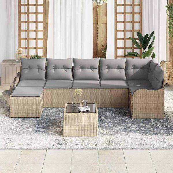 vidaXL Tuin Sofa Set Beige poly rattan