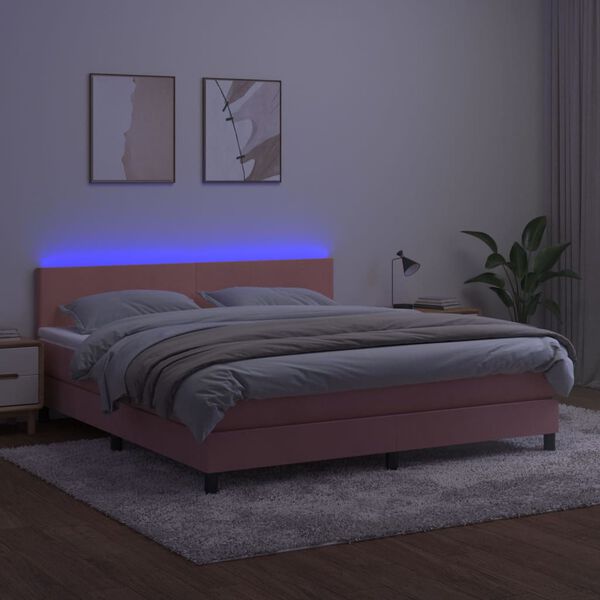 vidaXL Boxspring met matras en LED fluweel roze 160x200 cm