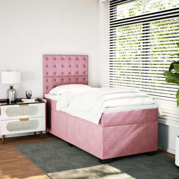 vidaXL Boxspring met matras fluweel roze 100x200 cm
