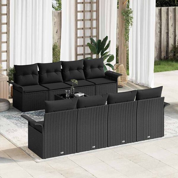 vidaXL Tuin Sofa Set met kussen 9 pcs Zwart poly rattan