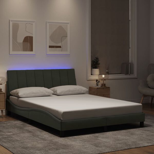 vidaXL Bedframe met LED zonder matras "Hanko" fluweel lichtgrijs 140x200 cm