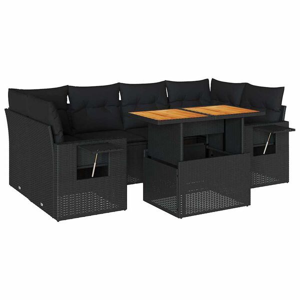vidaXL 7-delige Loungeset met kussens poly rattan zwart