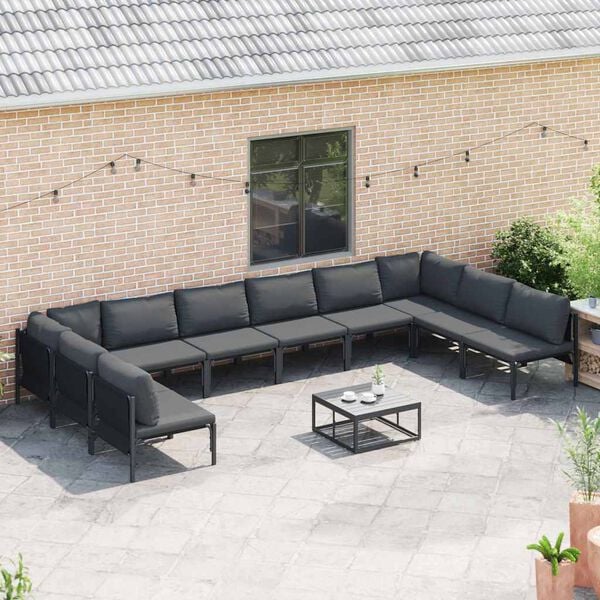 vidaXL Tuinbankenset met kussen 11 pcs Zwart Staal