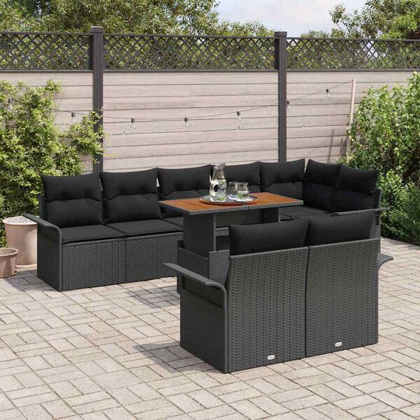 vidaXL Tuinbankenset met kussen 9 pcs Zwart poly rattan
