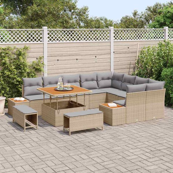 vidaXL Tuinbankenset 12 pcs Beige poly rattan
