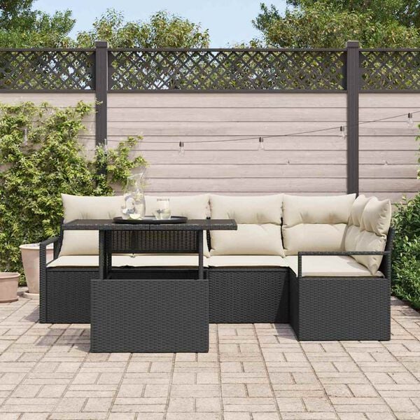 vidaXL Tuin Sofa Set met opslag 6 pcs Zwart Poly riet