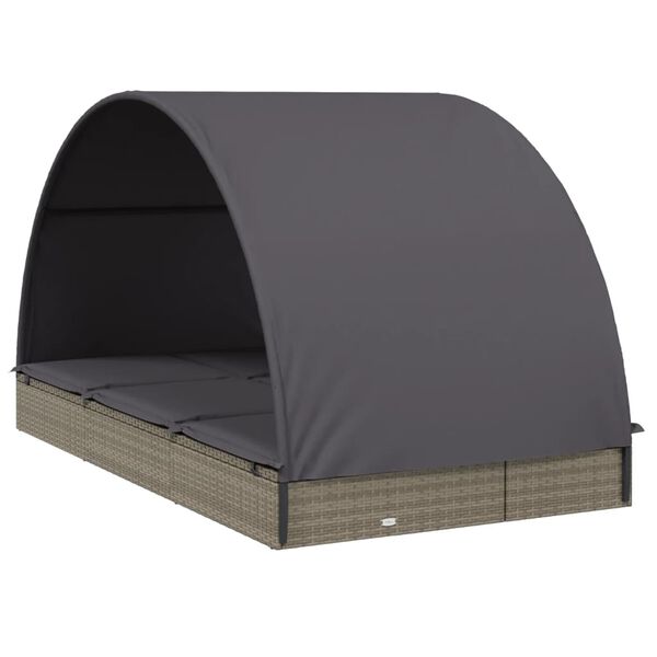 vidaXL Ligbed 2-persoons met rond dak 211x112x140 cm poly rattan grijs