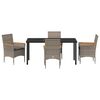 vidaXL Tuin eettafelset met kussen 5 pcs Grijs poly rattan