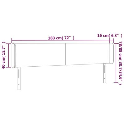 vidaXL Hoofdbord met randen 183x16x78/88 cm stof crèmekleurig