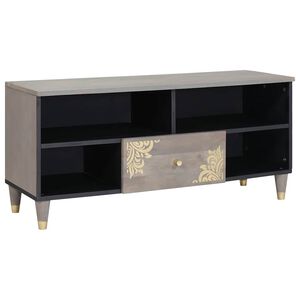 vidaXL TV-kast met lade Grijs 100 x 33 x 46 cm Massief Mango Hout