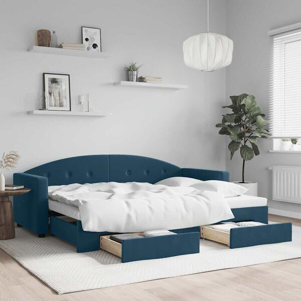 vidaXL Slaapbank met onderschuifbed en lades 80x200 cm fluweel blauw